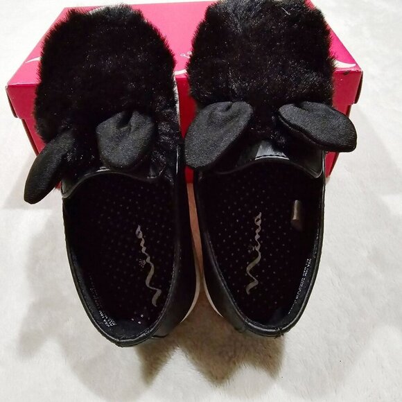 Nina Bunny Ear Slip-On Shoes ✦ Black Faux Fur Toddler Flats ✦ Whimsical Girls 10 - Picture 3 of 12